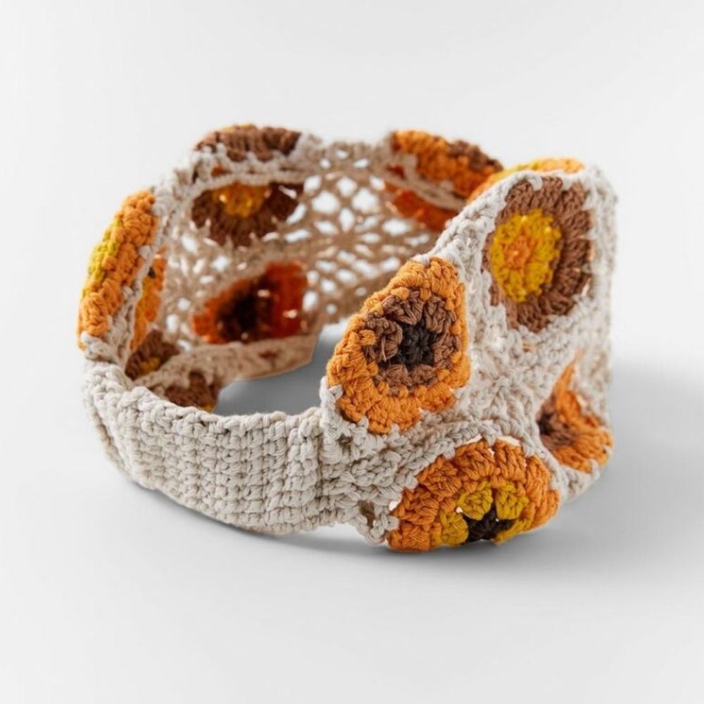 Crochet Headband Orange Brown Cream - Picture 3 of 7